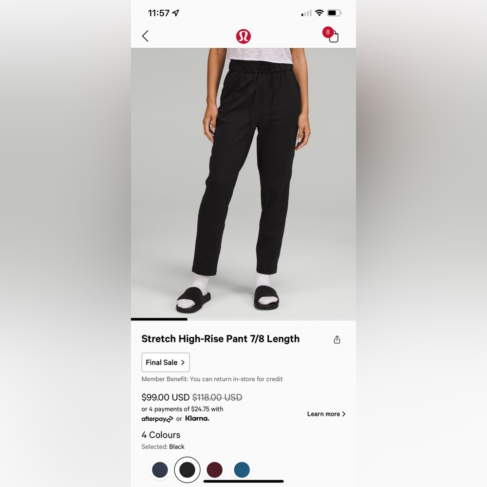 Lululemon High Rise 7/8 Stretch Pants